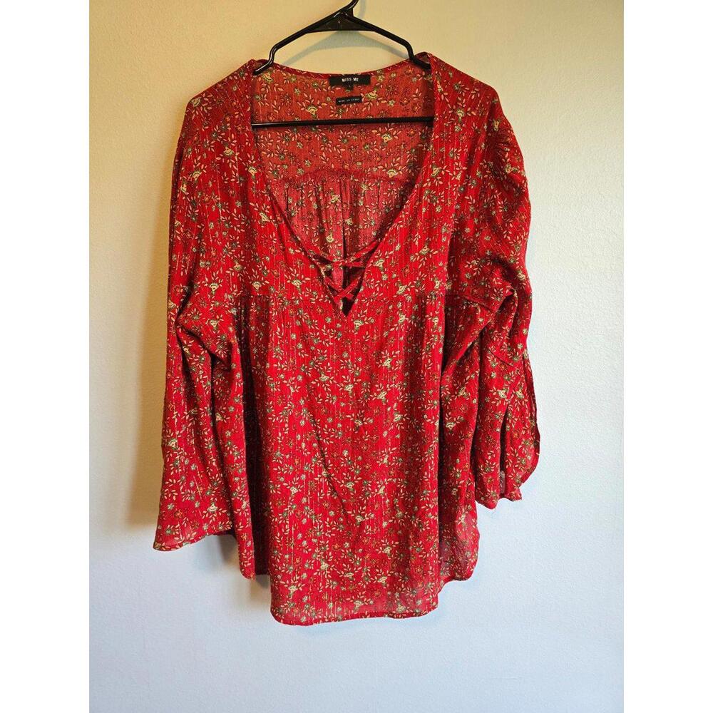 Miss Me Red Boho Floral Blouse(L)
